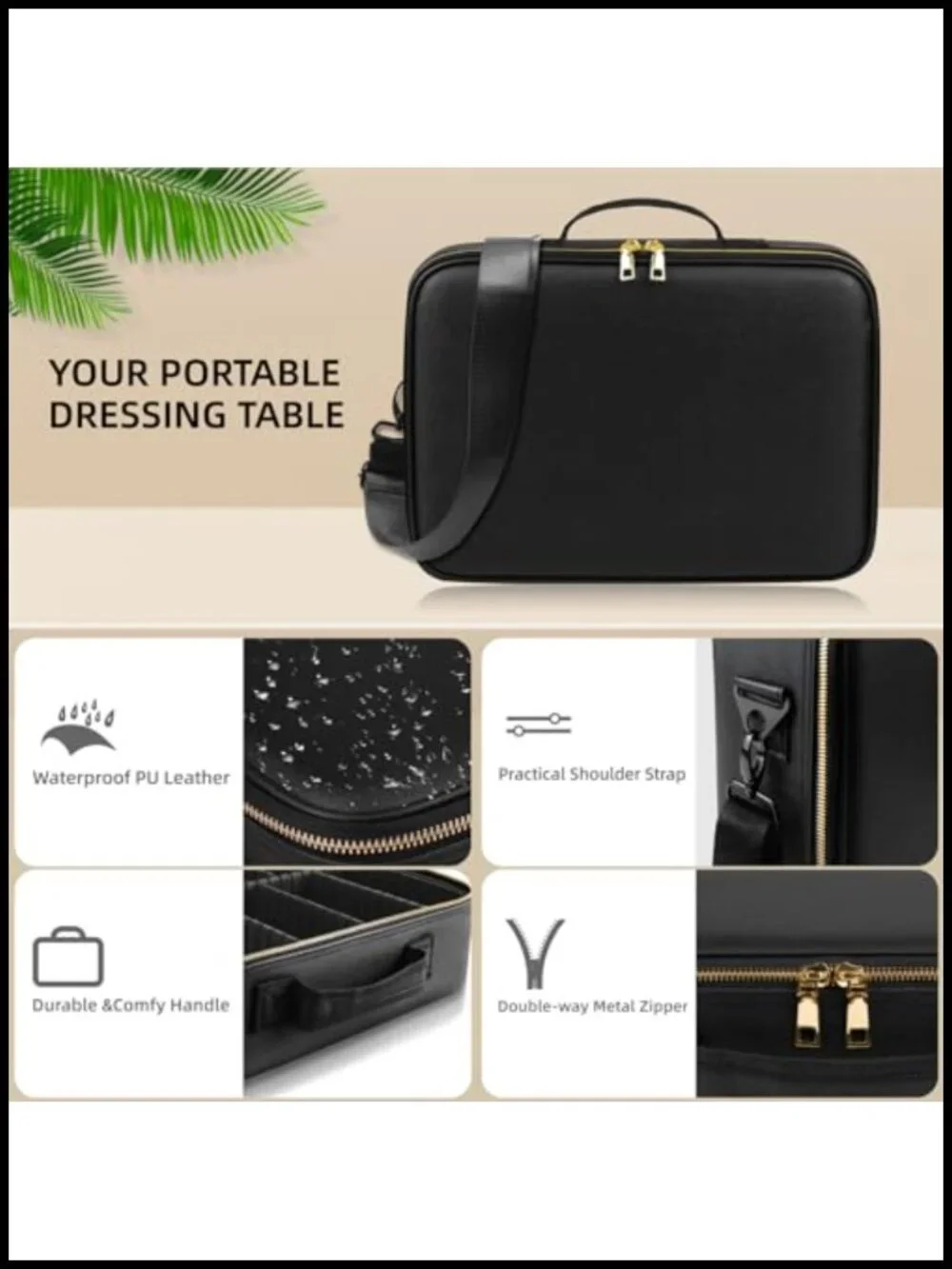 Large Capacity Makeup Bag with LED Mirror, 3 Color Light Adjustable Brightness,